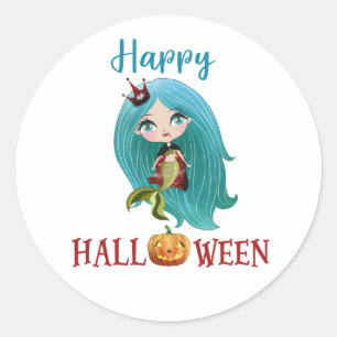 Happy Halloween autocollant rond Girl Mermaid auto