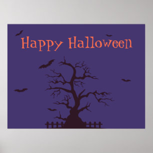 Happy Halloween Bats Poster - Éffrayant Wall Art