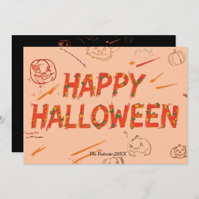 Happy Halloween carte, Minimaliste Moderne hallowe (Devant / Derrière)