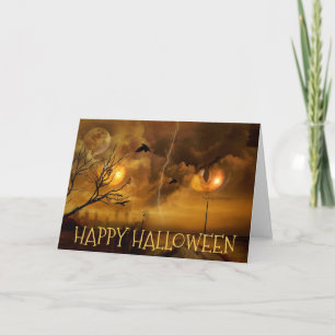 Happy Halloween Cat Eyes Haunted Arbres Carte noir