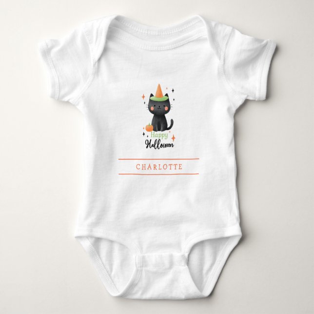 Happy Halloween Chat Noir Body Manches Courtes Béb (Devant)