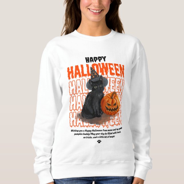 Happy Halloween Chat noir et Sweat - shirt à capuc (Devant)