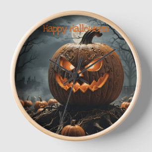 Happy Halloween Citrouille Patch Horloge murale