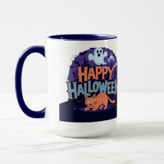 Happy Halloween Ghost & Cat Mug