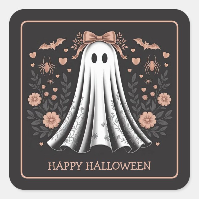 Happy Halloween Ghost Girl Sticker Carré (Devant)