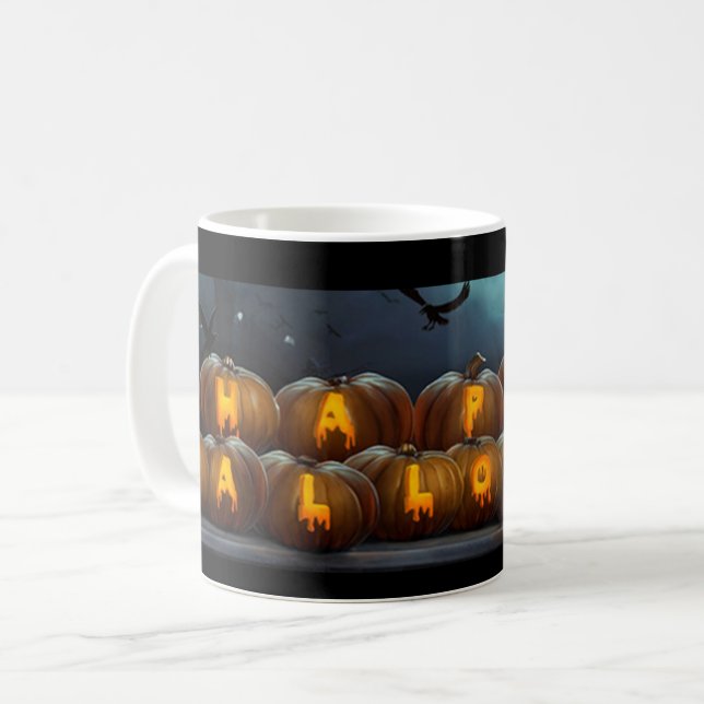 Happy Halloween Jack-O-Lantern citrouille mug Éffr (Devant gauche)