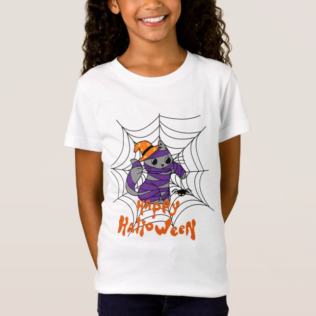 Happy Halloween Kitty dans Spider Web Kids T-Shirt (Devant)