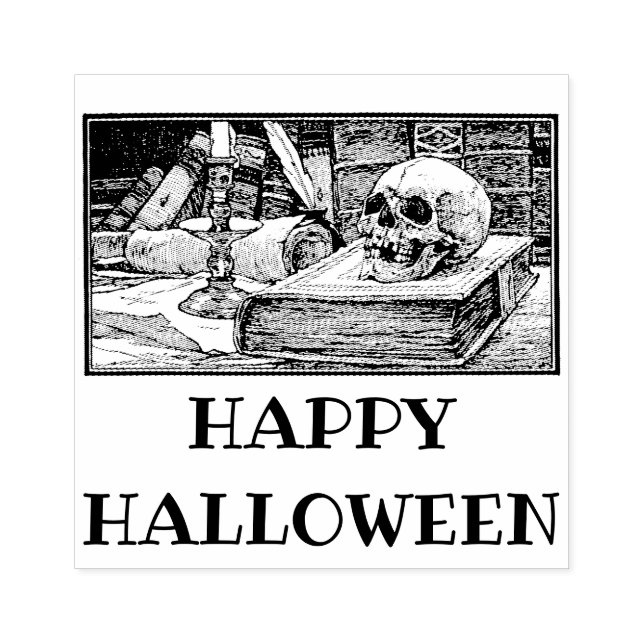 Happy Halloween livres crâne tampon caoutchouc (Impression)