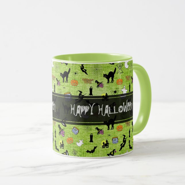 "Happy Halloween" Mug Vert Random Iconique Motif (Devant droit)