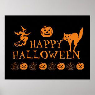 Happy Halloween noir orange éffrayant affiche
