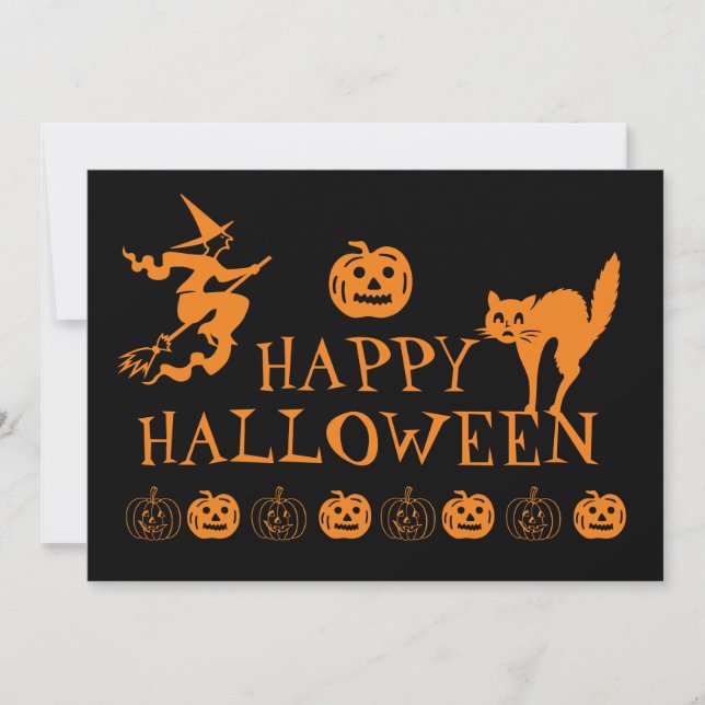 Happy Halloween noir orange éffrayant Invitation (Devant)