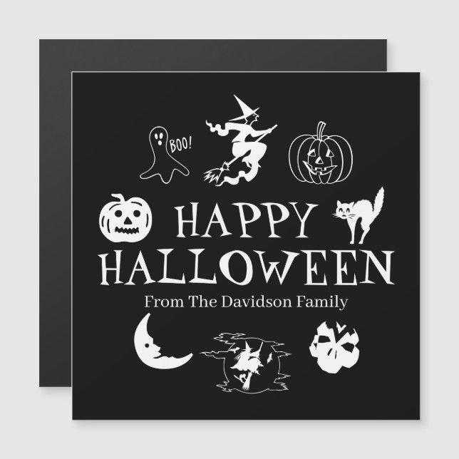 Happy Halloween nom personnalisé noir blanc éffray (Devant / Derrière)