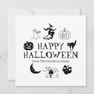 Happy Halloween nom personnalisé noir carte blanch