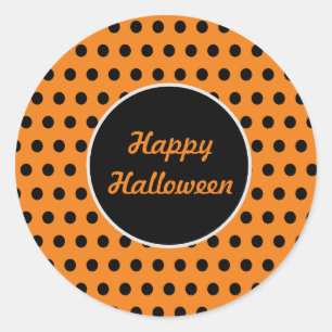 Happy Halloween Polka Dot Round Stickers (orange)