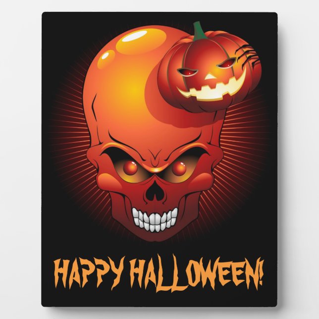 Happy Halloween Skull and Pumpkin Plaque (Devant)