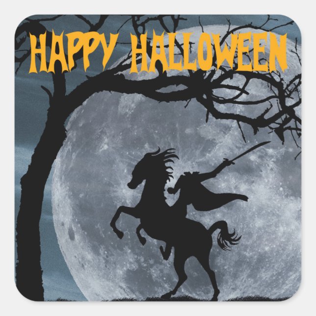 Happy Halloween sticker Horseman sans tête lune (Devant)