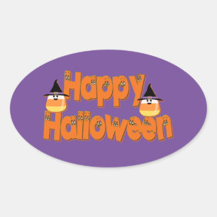 Happy Halloween Texte Whimsical Stickers Oval