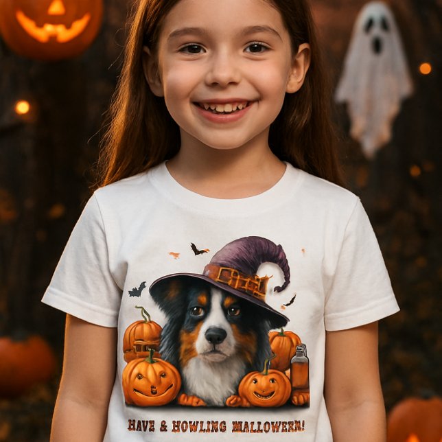 Happy Halloween Witch Chien et T-shirt Citrouille (ai generated mockup prompts by Susang6)