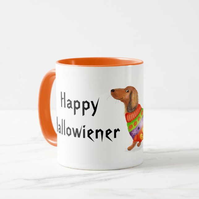 Happy Hallowiener dachshund Halloween mug (Devant gauche)