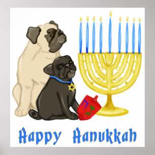 Happy Hanoukka Carlins et Menorah Poster - Personn