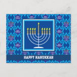🕎 Happy Hanoukka, Menorah, carte postale personna<br><div class="desc">Bonne Hanoukka avec Menorah sur arrière - plan bleu. Revenir entièrement personnalisable.</div>