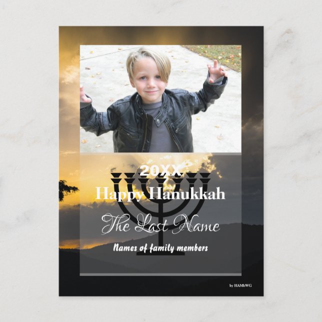 Happy Hanoukka Photo Carte Postale Stripes - HAMbW (Devant)