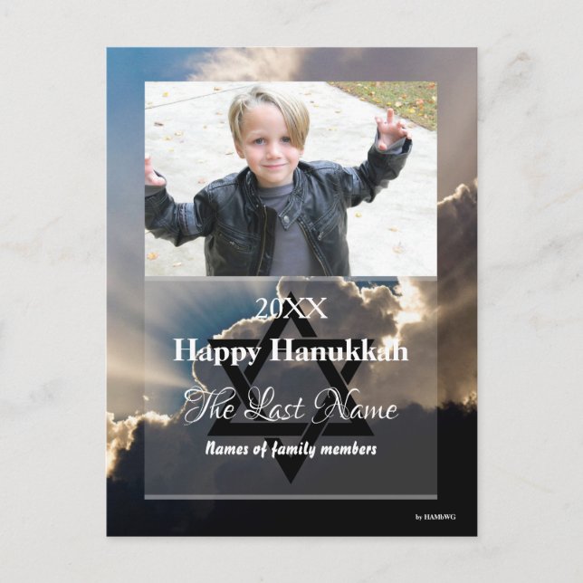 Happy Hanoukka Photo Carte Postale Stripes - HAMbW (Devant)