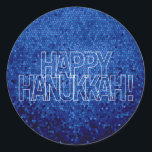 Happy Hanoukka Sticker<br><div class="desc">Heureux Hanoukka ! sur arrière - plan géométrique bleu.</div>