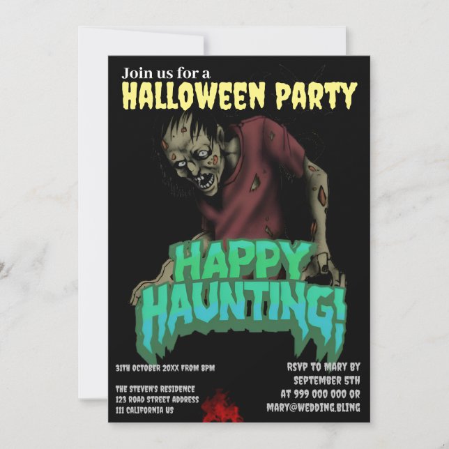 Happy Hauny Zombie Halloween Party Invitation (Devant)