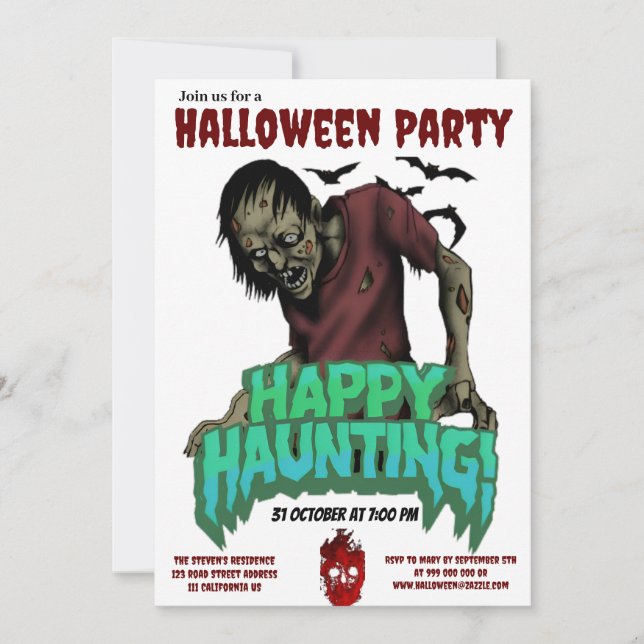 Happy Hauny Zombie Halloween Party Invitation (Devant)