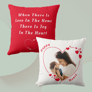 Happy Heart Custom Photo Coussin Rouge