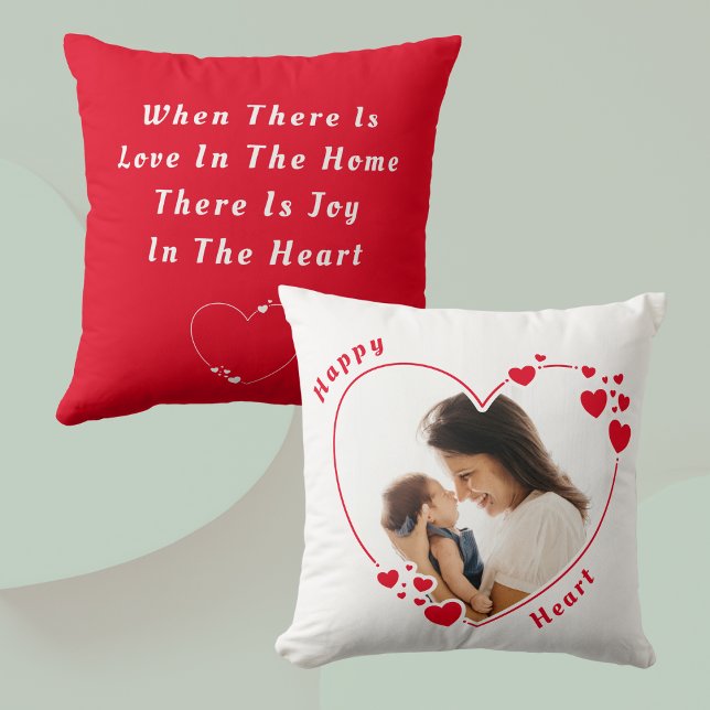 Happy Heart Custom Photo Coussin Rouge (Créateur téléchargé)