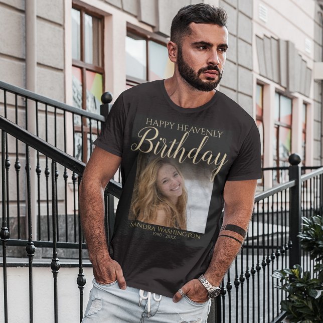 Happy Heavenly Birthday Photo Memorial T-Shirt (Créateur téléchargé)