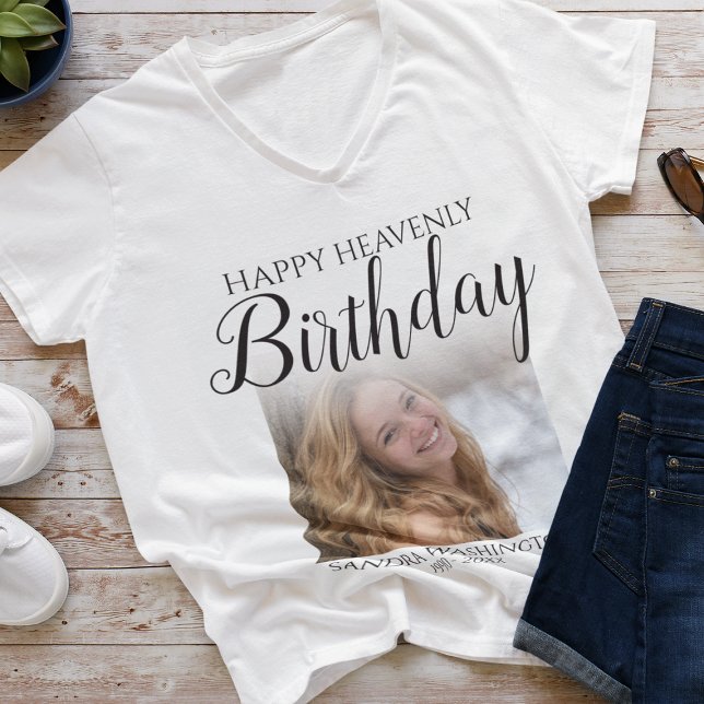 Happy Heavenly Birthday Photo Memorial T-Shirt (Créateur téléchargé)