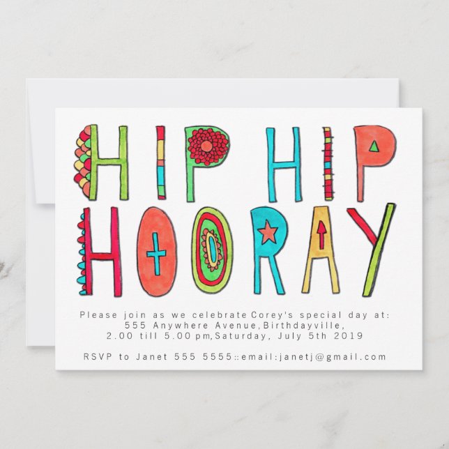 Happy Hip Hip Horay Anniversaire Invitation de fêt (Devant)