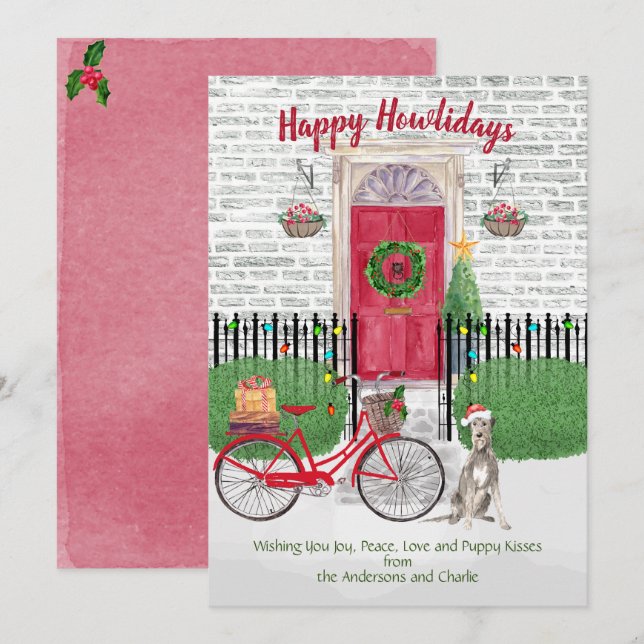 Happy Holiday Irish Wolfhound Bicycle Porte rouge (Devant / Derrière)