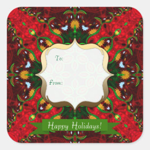 Happy Holiday Red+Green Gift Tag Carré Sticker