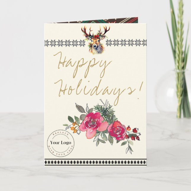 Happy Holidays Boho Business Logo Carte de voeux (Devant)