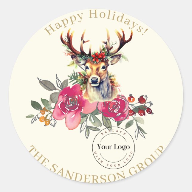 Happy Holidays Boho Custom Logo Sticker Round (Devant)