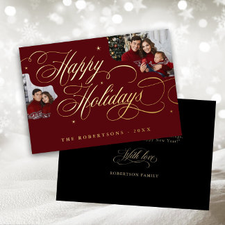 Happy Holidays Calligraphy Photo Carte de nom de f