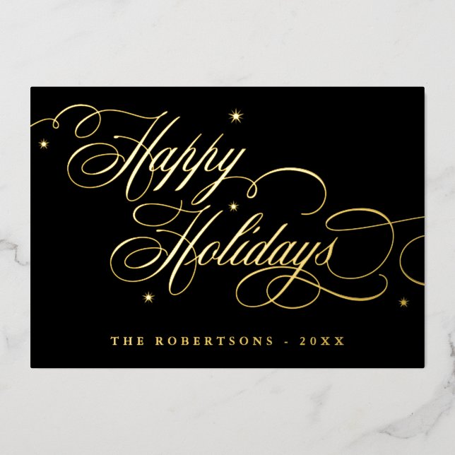 Happy Holidays Calligraphy Photo Carte de nom de f (Recto)