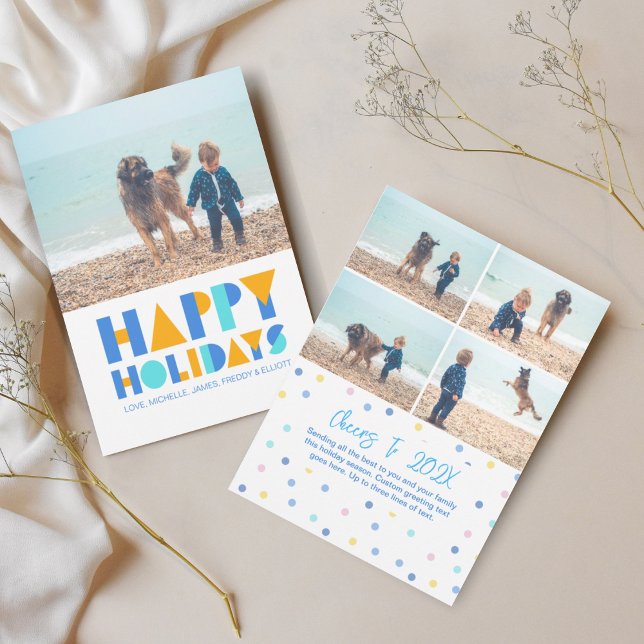 Happy Holidays Colorful Photo Collage Carte de vac (Happy Holidays Confetti 5 Photo Greeting Card)