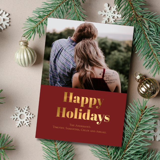 Happy Holidays Gold Foil Carte photo Personnaliser (Happy Holidays Gold Foil Card Personalized)