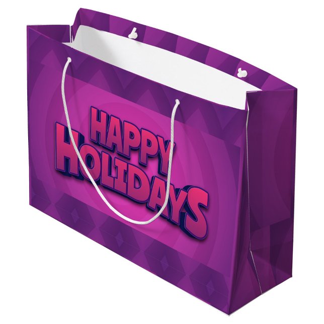 Happy Holidays Grand sac cadeau (A vibrant purple holiday gift bag with bold "Happy Holidays" text!)