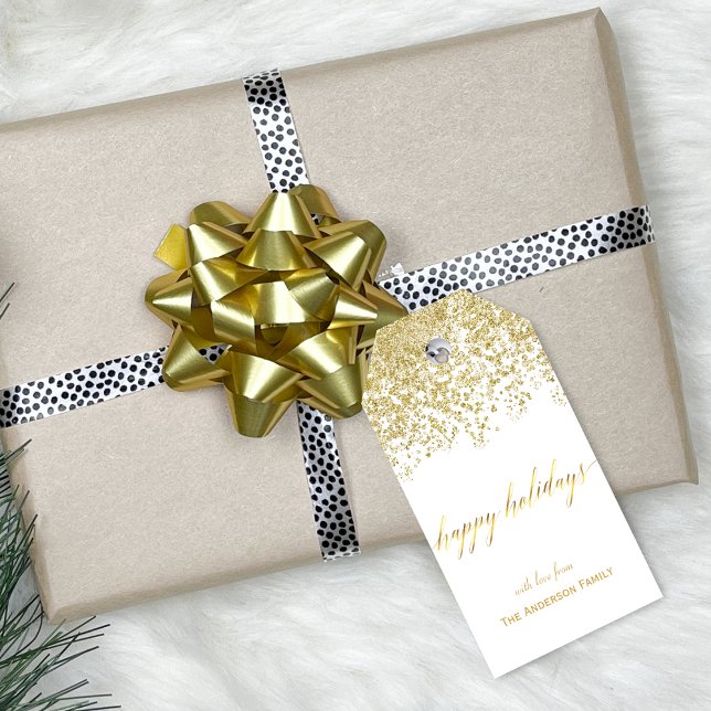 Happy Holidays or parties scintillant étiquettes c (Happy Holidays gold glitter gift tags)