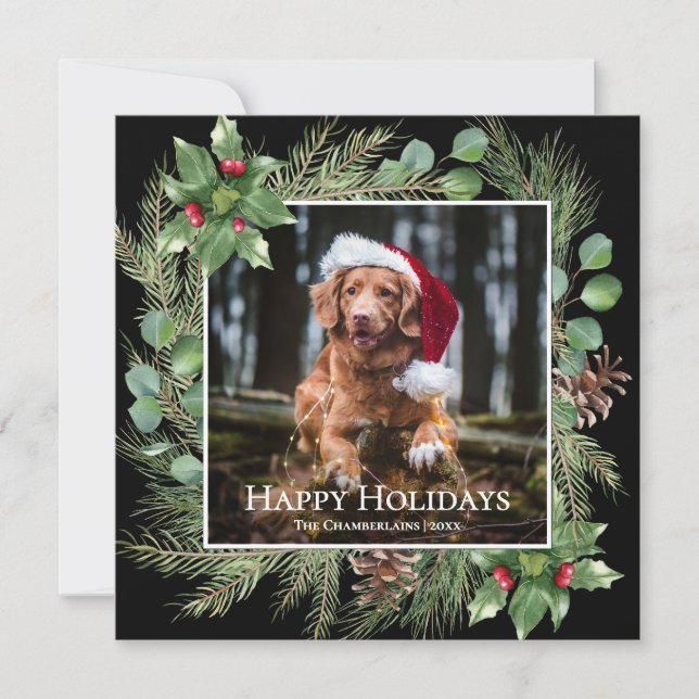 Happy Holidays Pet Photo Wreath Square Card (Devant)