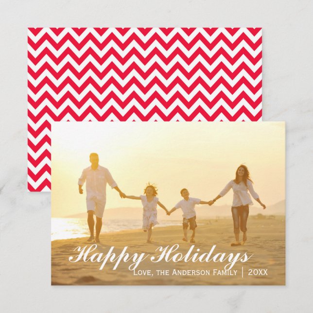 Happy Holidays Photo avec Red Chevron - Carte 3x5 (Devant / Derrière)