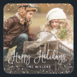 Happy Holidays Snow Photo Sticker<br><div class="desc">Célébrez les vacances avec cet autocollant chic avec votre photo avec script moderne et chute de neige.</div>