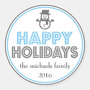 Happy Holidays Snowman Favor Sticker (bleu / gris)