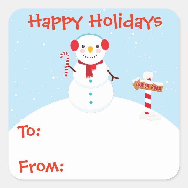 Happy Holidays Snowman Gift Tag Sticker Personnali (Devant)